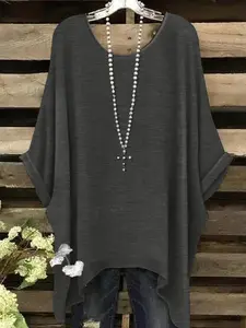 Women's Plus Size Basic Solid Color Round Neck Fitted T-Shirt, Casual Fashion Top for Daily Wear, Comfortable and Stylish Women's Clothing, Spring, Womenswear