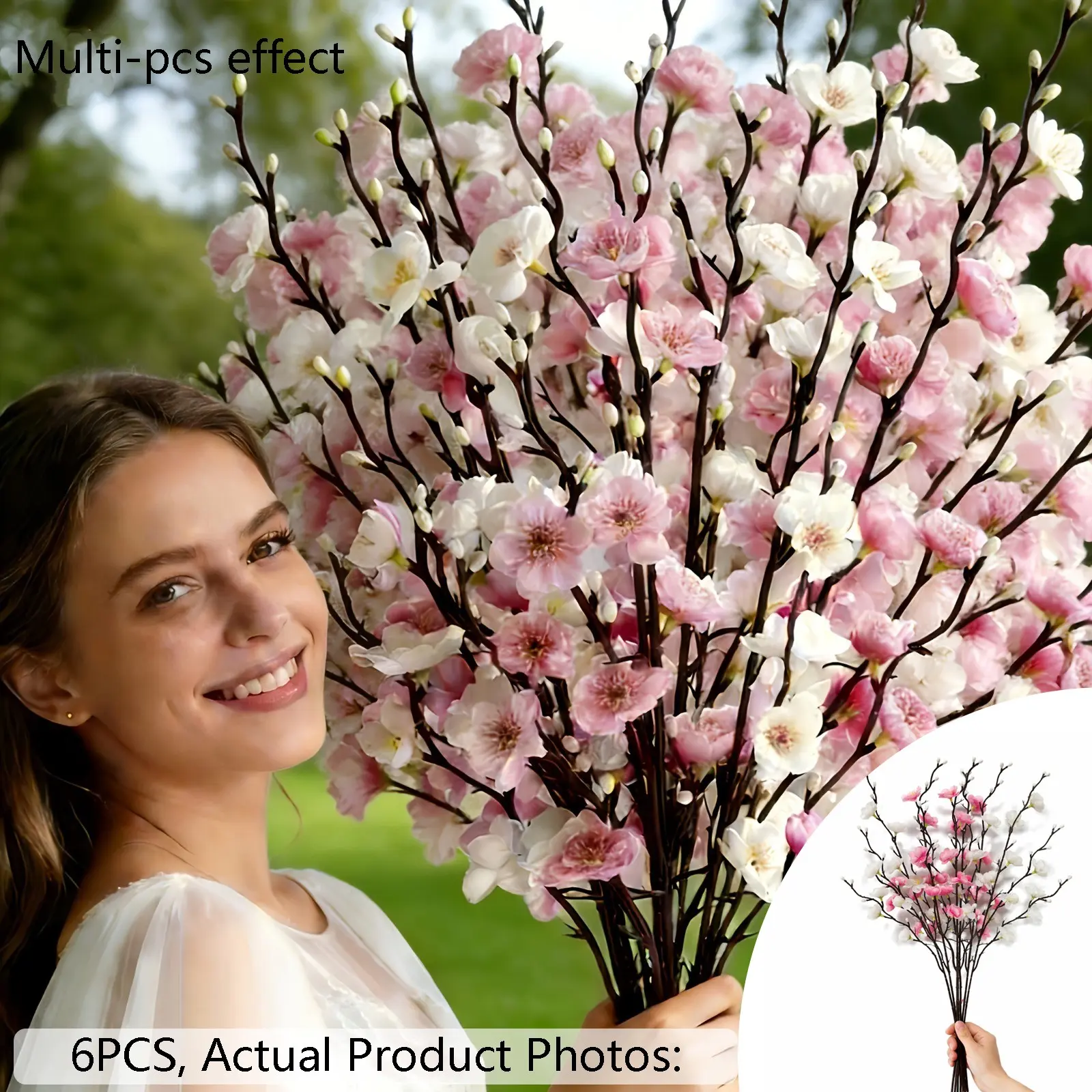 6PCS Beautiful Artificial Plum Blossom Stems - Realistic Pink And White Wax Plum Flower Bouquet, Decorative Flowers, Vibrant Small Flowers, High-Quality Elegant Blooms, Durable Plastic That Doesn'T Easily Shed, Artificial Flower Plant