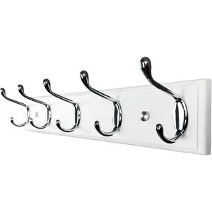5  Hooks  Coat Rack Wall Mount, 17.3'', Heavy Duty Hooks for  Clothes,Hat,Backpack etc,  Modern Wall Decoration for Entryway Hallway Mudroom Farmhouse,White