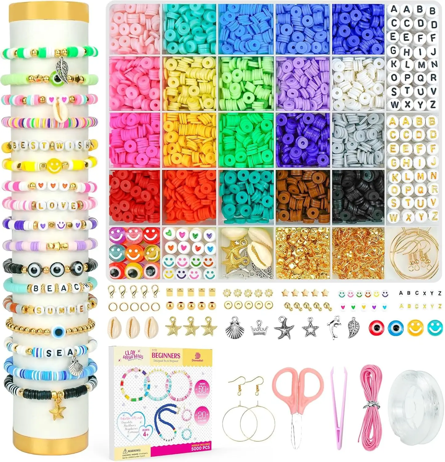 Clay Beads Bracelet Making Kit for Beginner, 5000 Pcs Preppy Polymer Clay Beads with Charms Kit for Jewelry Making, DIY Arts and Crafts Birthday Gifts