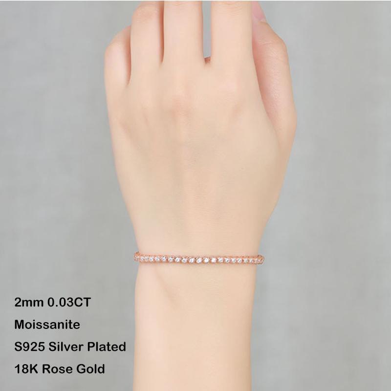 EWYA Sparkling 2/3mm Full Moissanite Tennis Bracelet for Women Party S925 Silver Plated 18K Pass Diamond Test Bezel Bracelets