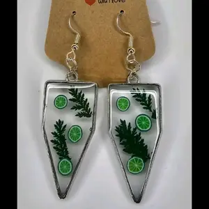 Lime and Leaf Dangle Earrings - Elegant Design with Unique Leaf Accents