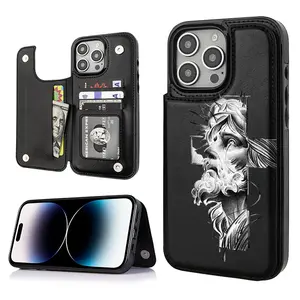 Faith Based Jesus Christ Cross Card Holder Wallet Aesthetic Black Casing For iphone 17 16 15 14 13 12 PRO PLUS MAX PU Leather Stylish Gift Shockproof Protection Anti-Drop Protective Protector Phone Case Shell Cover HH8009