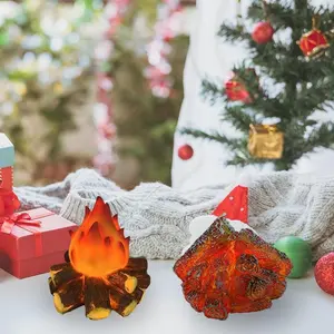 Resin Flame Effect Fire Pit Light, Realistic Wood Look Artificial Fireplace Lamp, Christmas Party Camping Decor, Battery Operated Nightlight
