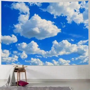 Blue Sky and White Clouds Tapestry - Lightweight Polyester Wall Hanging, Sunny Sky Design for Living Room Decor, Ideal Birthday Party Backdrop Art, Boho Decor