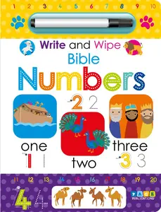 Page Publications Bible Numbers Write-and-Wipe Activity Board Book for Young Learners - Laminated Pages, Illustrations, Interactive Counting Practice