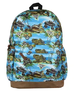 Monster Jam Backpack Pirate Curse All Over Design 16" Book Bag Tech Sleeve with Adjustable Shoulder Straps