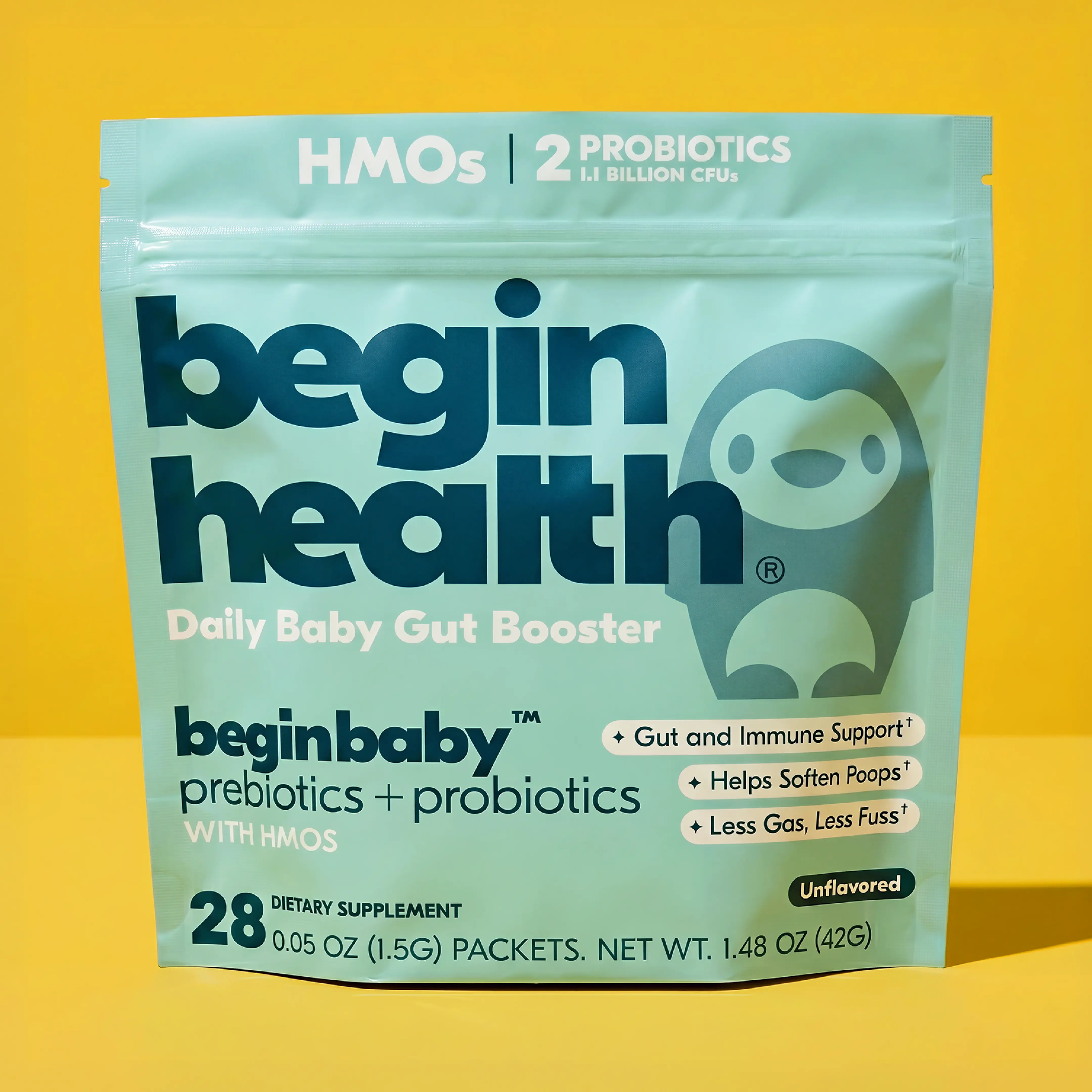 Begin Health Beginbaby Prebiotics + Probiotics with HMOs | Daily Baby Gut Booster | 28 Servings