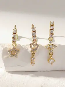 3pcs/set Copper Material Long Heart & Cross Pierced Nose Rings, Elegant Jewelry for Women, Perfect Gift for Holidays and Daily Wear