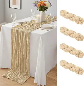 4 Pack Beige Cheesecloth 10Ft, Gauze Table 21.5 x 120 inch,Semi Sheer Cheese Cloth Runner Bulk for Wedding,,Baby Shower,Bridal Shower