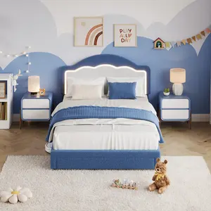 【GARVEE】Cute Twin Kids Bed Frame with LED Lights – Boucle Sherpa Upholstery, T-Shirt Lamb Design, Easy Assembly