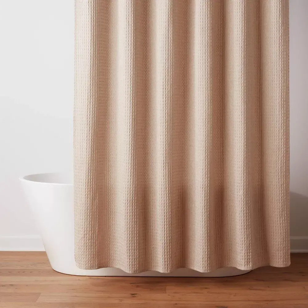 72"x84" Extra Long Waffle Weave Shower Curtain Khaki - Threshold