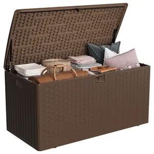Outdoor Storage Box 99/100 Gallon Waterproof Resin Deck Box. Large Patio Furniture Storage Bin Lockable Organizer for Garden Tools Cushions Pool Toys. Weatherproof Balcony Storage Bench Heavy Duty Seating Container for Yard Porch Deck.