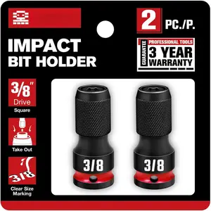 2PCS Quick Release Impact Bit Holders 3/8-Inch Square Drive to 1/4-Inch Hex Socket Adapter, CR-MO Steel, Embossed Size Marking