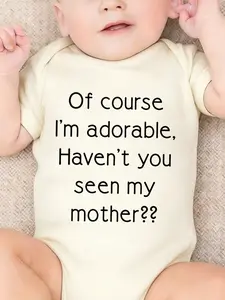 Baby boy and newborn cute short sleeved crawling suit "Of course I'm adorable Have't you see my mother" cartoon print, suitable for both boys and girls, perfect pregnancy gift, baby triangle jumpsuit