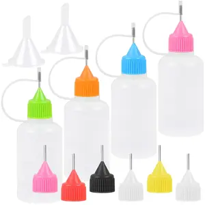 4PCS Precision Tip Applicator Bottle, 30ML/1 OZ Fine Needle Tip Squeeze Bottle Multicolor Lids with 2 Mini Funnel for DIY Quilling Paper Craft Glue Ink Liquid Acrylic Painting