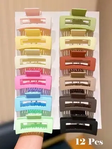 12 Random Color Square Hair Clips Hair Claws Set, Fashion Cute Girls Gift, Essential Women's Hair Accessory, Perfect for Daily Wear