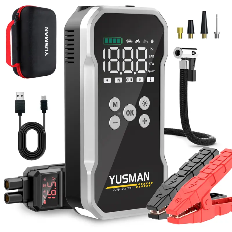 [5-in-1] 8500A Portable Car Jump starter With Air compressor (ALL Gas, 10.0L Diesel)with 150 PSl Tire inflator, 12V Car Battery Jump Power With LED ju