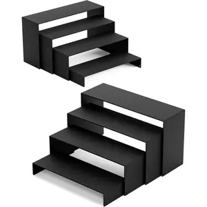 Black Matte Metal Display Stand,8 Pcs 2 Set Display Risers, Metal Rectangular Display Shelf for Showcase, Dessert, Toys, Perfume
