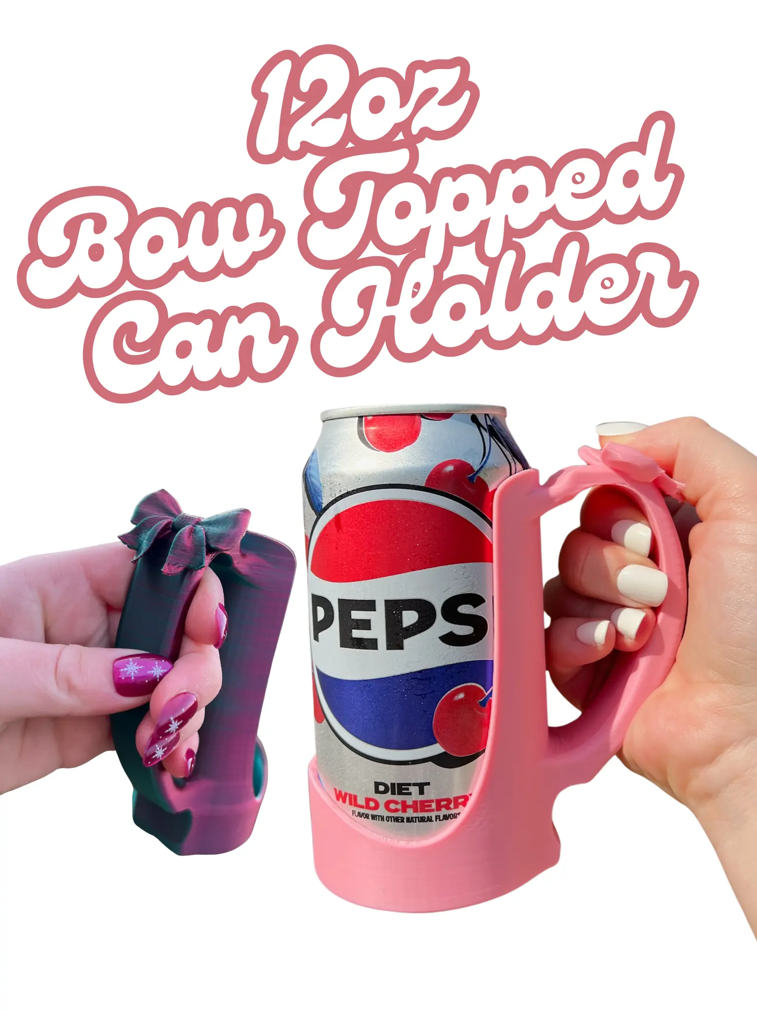 Bow Topped 12oz Can Holder - Colorful Collection of Can Holders in Various Vibrant Colors with Valentines Day Styles Drinkware Lightweight Classic Plastic Girly for Pepsi, Coke, and Dr. Pepper