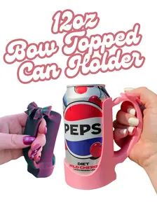 Bow Topped 12oz Can Holder - Colorful Collection of Can Holders in Various Vibrant Colors with Valentines Day Styles Drinkware Lightweight Classic Plastic Girly for Pepsi, Coke, and Dr. Pepper
