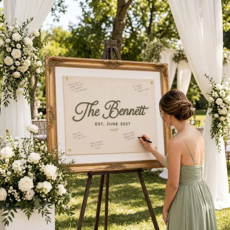 Personalized Embroidered Wedding Flag, Wedding Keepsake Decor, Custom Embroidered Guest Book Banner, Last Name Reception Sign