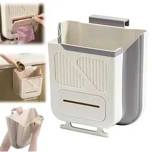 Foldable Kitchen Trash Can Hanging Garbage Bin Wall Mounted Trash Can with Cover Space Saving Kitchen Bathroom RV Camping