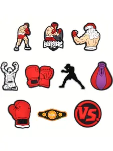 10pcs, plastic, red boxing series plastic shoe charms, boxer sandbag gloves with diverse patterns shoe accessories, holiday party gifts