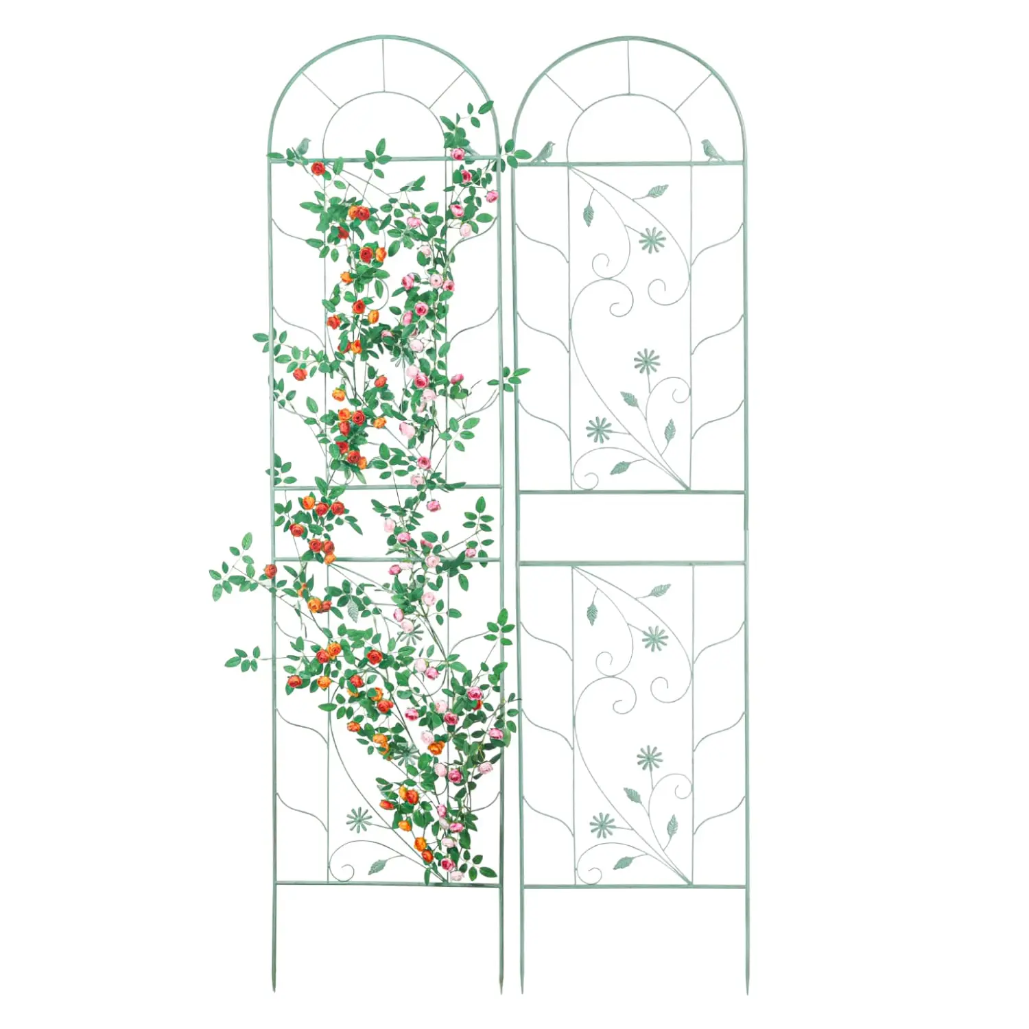 Sungmor Iron Metal Arbor Trellis for Climbing Plants, 2PCS Retro White/Green Trellis Panels, 20in W x 82.5in Tall Essential Garden Supplies, Flower & Rose Plant Stem Support