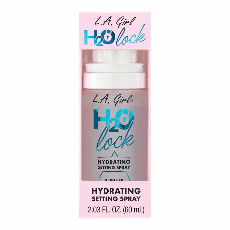 L.A. Girl H2O Lock Non-Toxic Cosmetic Setting Spray - Sunflower Oil Moisturizer, Cucumber Mist, 2.03 fl oz (60ml) Lightweight Bottle, Locks Makeup for Long-Lasting Dewy Finish, for Normal Skin Adults