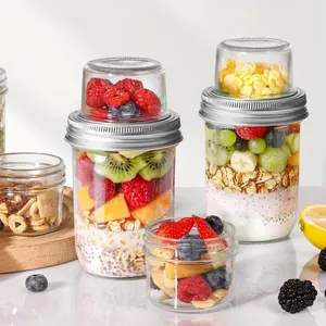 2PCS Double Layer Overnight Oats Jars, 4+16oz Yogurt Parfait Cups with Dry and Wet Separation, Portable Leakproof Breakfast Containers for Chia Pudding Fruit Nuts Cereal and Salad
