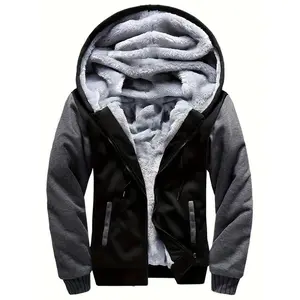 Men's Warm Fleece Hooded Jacket, Casual Color Block Jacket Coat For Fall WinterGift