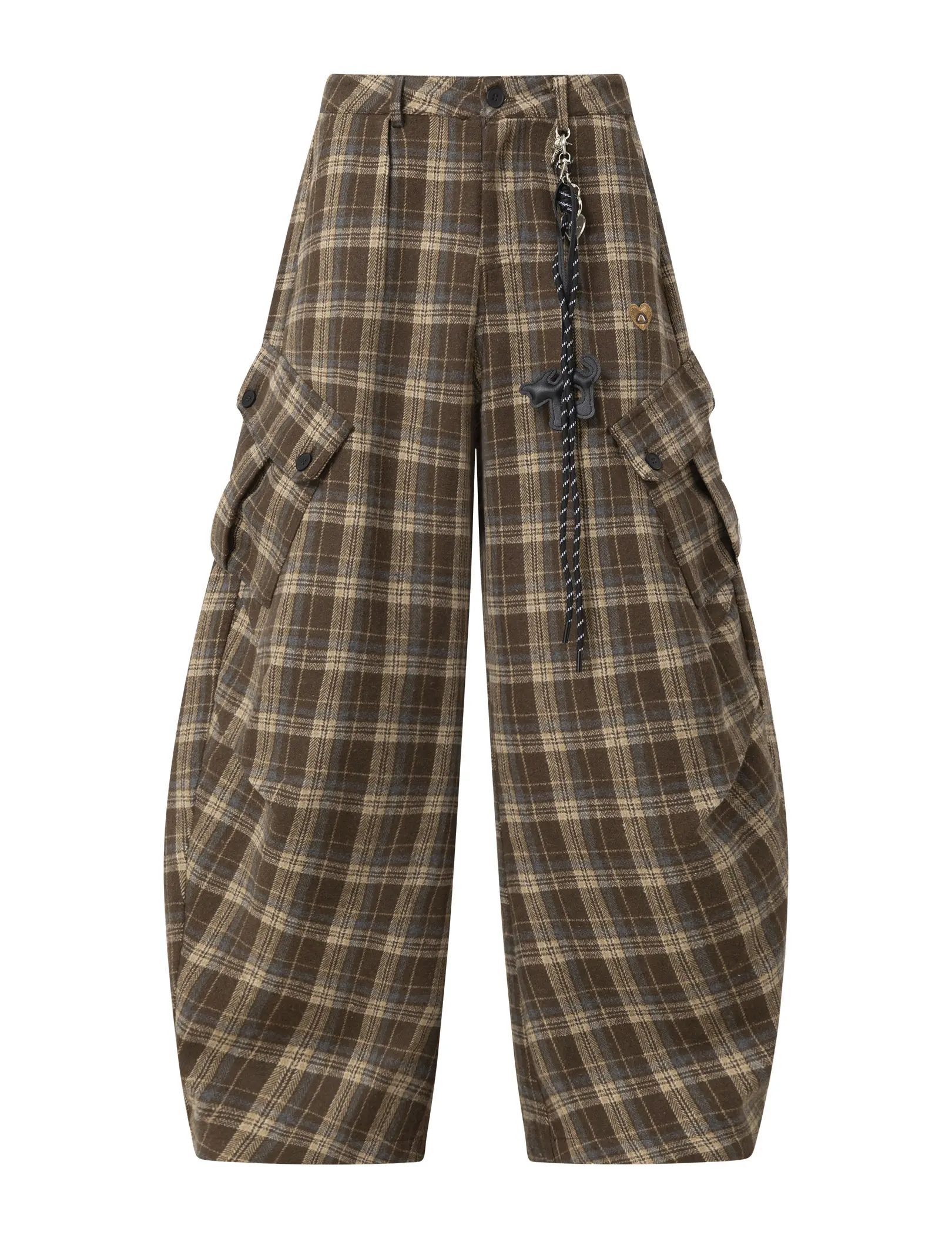 Aelfric Eden Plaid Cargo Balloon Pants High Waist Balloon Barrel Silhouette Vintage Plaid Fabric Utility Cargo Pocket Design Detachable Charm Retro Streetwear Unisex Fall/Winter Bottoms
