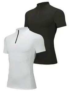 S-XXL 2 Pack Men's Quarter Zip Up Pullover Mock Neck Short Sleeve Breathable Cool Performance Slim Fit Tee Shirts Sports Active Athletic Casual Gym Workout Top Minimalist Compression Tops