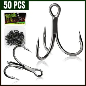 50PCS Treble Hooks PTFE Coating Treble Fishing Hooks for Saltwater Freshwater Fishing Size#2#4#6#8#10 High-Carbon Steel Sharp & Durable Fishing Hooks