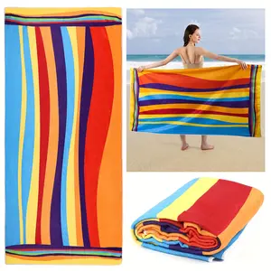 1. A striped beach towel - made of polyester, featuring bright tropical stripes, suitable for travel, yoga, camping, swimming - a machine-washable outdoor and bathroom towel, beach towel, quick-drying fabric