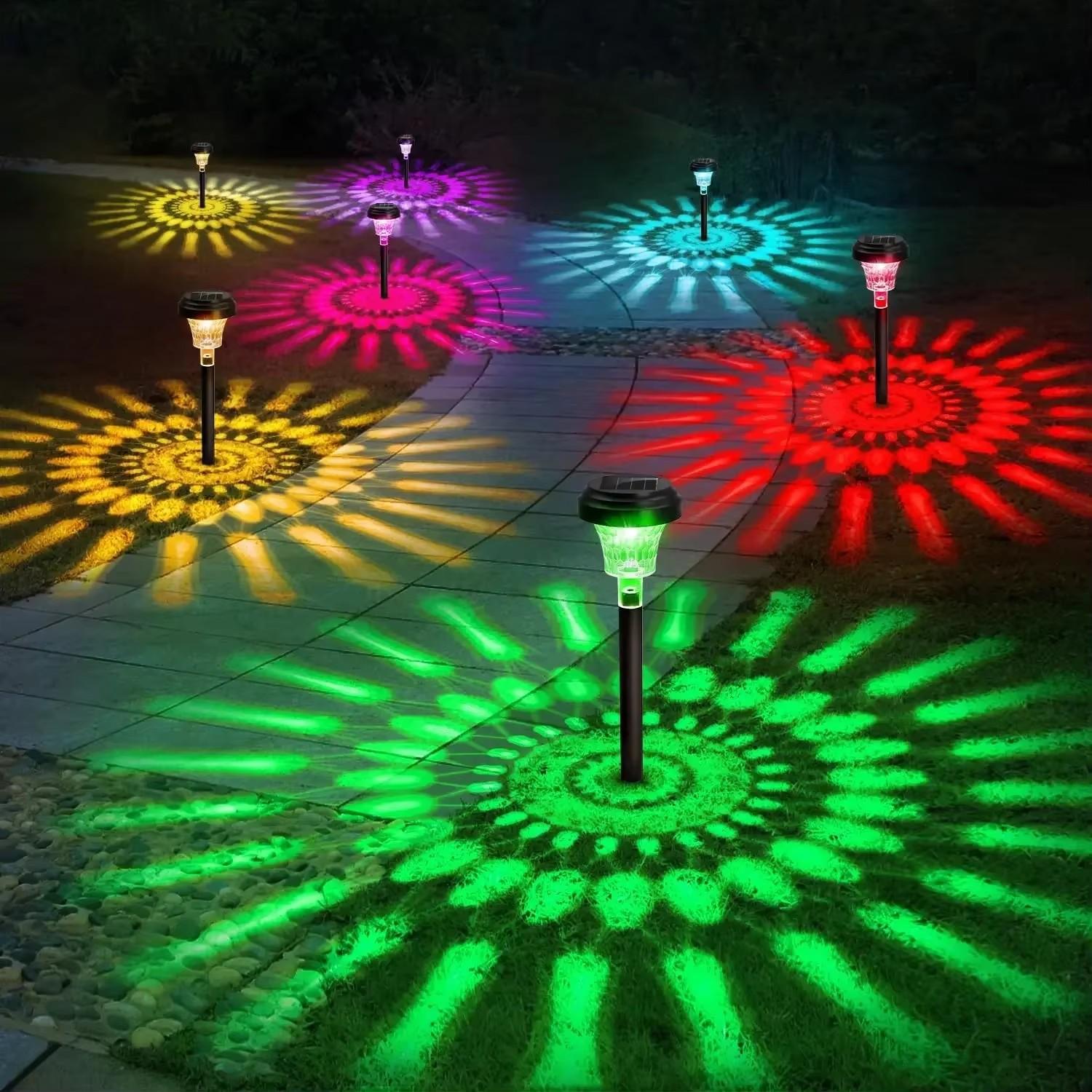 2 Pack Solar Pathway Lights Outdoor RGB Color Changing Warm White IP67 Waterproof LED Solar Garden Path Lights Eco-Friendly Energy Efficient for Gardens