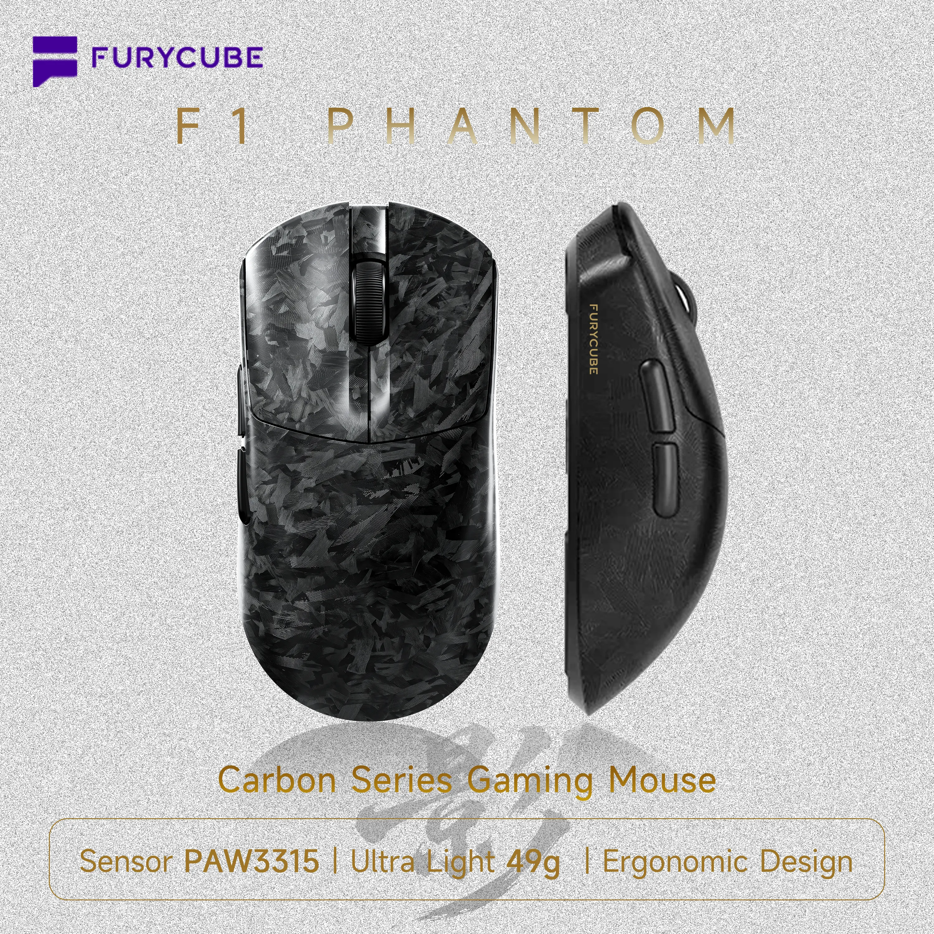 FURYCUBE F1 Carbon Series Gaming Mouse PAW3315 Sensor, 2.4G Wireless/Bluetooth/Wired, 49g Lightweighted Professional Mouse, 6 Level Adjustable DPI up to 24000, Independent Driver Auto-clicker Gaming/Office Mouse, TikTokShopCyberMonday tiktokshopspringglow