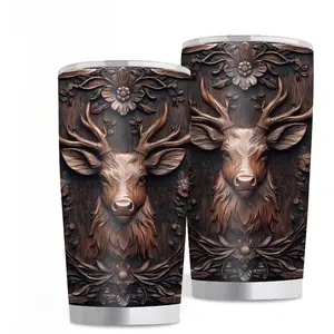 Hunting Tumbler 20oz - Deer Design Stainless Steel Cup with Lid & Straw, Keeps Hot 8hr/Cold 12hr, Leakproof & Car Holder Fit - Perfect Gift for Hunters, Dad, Husband, Men |   Christmas, Birthday