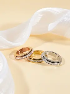 2-Piece Trendy 5mm Single-Row Square Diamond Ring Necklace Set, Rotatable Lucky Star Couple Rings, Dainty Stacking Rings, Daily Wear Jewelry Gift