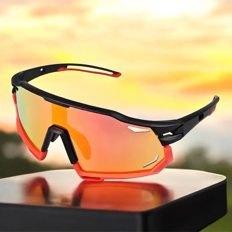 Cycling Glasses UV400 Mirrored Cycling Sunglasses Sports Polarized Men's Sunglasses MTB Racing Bike Glasses Eyewear- Red
