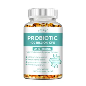 Airboy Probiotic Enzyme Capsules 100 Billion CFU 34 Strains with Prebiotics & Digestive Enzymes for Intestinal Flora Support Digestive Health Longer Lasting Energy For Women Men