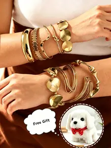 Gold Stacking Bracelets Set Chunky Cuff Bangles Trendy Statement Layered Wrist Jewelry for Women with Free Gift Geometric Chain Bracelet Set, Multi-Layer Design, Round Water Drop Texture, Fashion Jewelry Gift