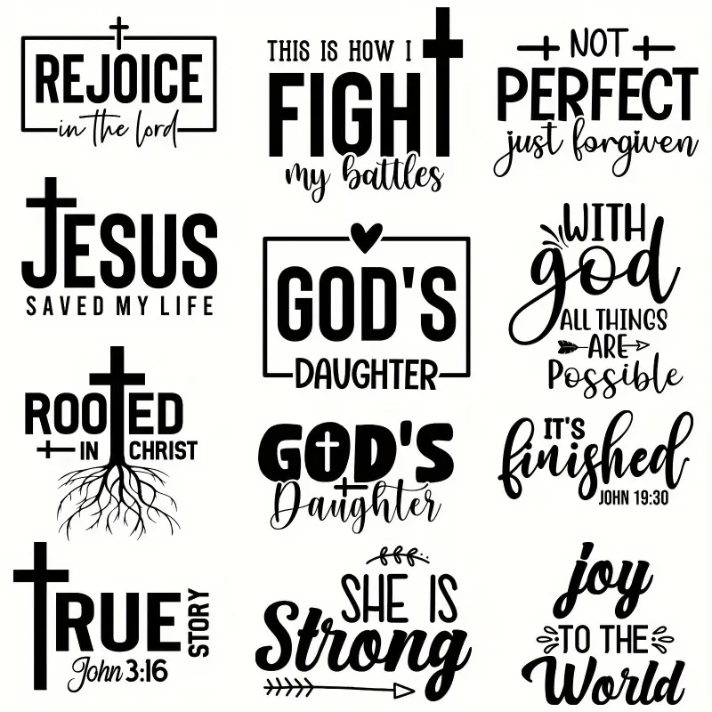 12Pcs Mini Cross Patch Design Iron on Transfer for Clothes DIY A-levels God Black Letter Durable Heat Stickers Shirt Bag Applique Vinyl Accessories