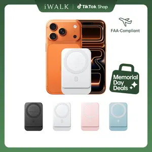 iWALK Magnetic Slim Wireless Portable Charger - 5000mAh High Power Portable 18W PD Power Bank with LED Display, Magnetic Sync, USB Cable Connector, Digital Wireless Charging for iPhone 17/16/15/14/13/12 Series Mobile Smartphone Accessories (Travel Use),su