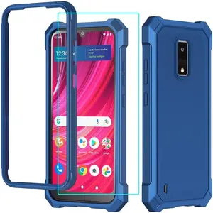 for BLU View 4 B135DL Case with Screen Protector,BLU View 4 Phone Case Full  Protection Front PC  Soft  Bumper,View 4 Cover Heavy Duty Protection Shockproof Corner for BLU View 4 Blue