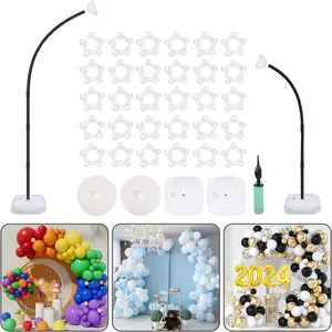 8.2FT & 6FT Balloon Arch Stand Kit, Black Half Arch Balloon Stand with Base for Floor, Free Bending Top Balloon Column Kit for Wedding Birthday  Shower Graduation Party Decorations