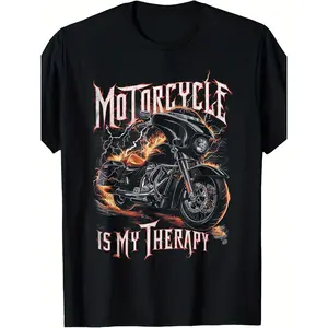 Men's & Women's Motorcycle Relax Graphic T-Shirt - 220gsm Heavyweight Cotton Tee with Motorcycle Rider Design, Loose Fit Casual Shirt for Bikers, Machine Washable for all-Season Riding Apparel