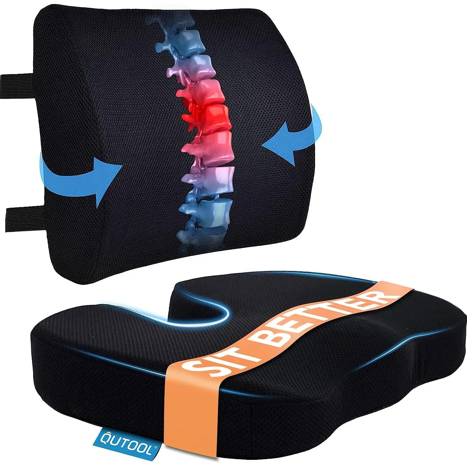 QUTOOL Seat Cushion & Lumbar Support Pillow for Office Worker, Reading Desk Chair Memory Foam Pillow, Ergonomic Non-Slip Design Cushion for Home User,