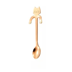 1PC Cute Cat Shape 304 Stainless Steel Spoon, Cup Hanging Coffee & Dessert Spoon, Mixing Spoon